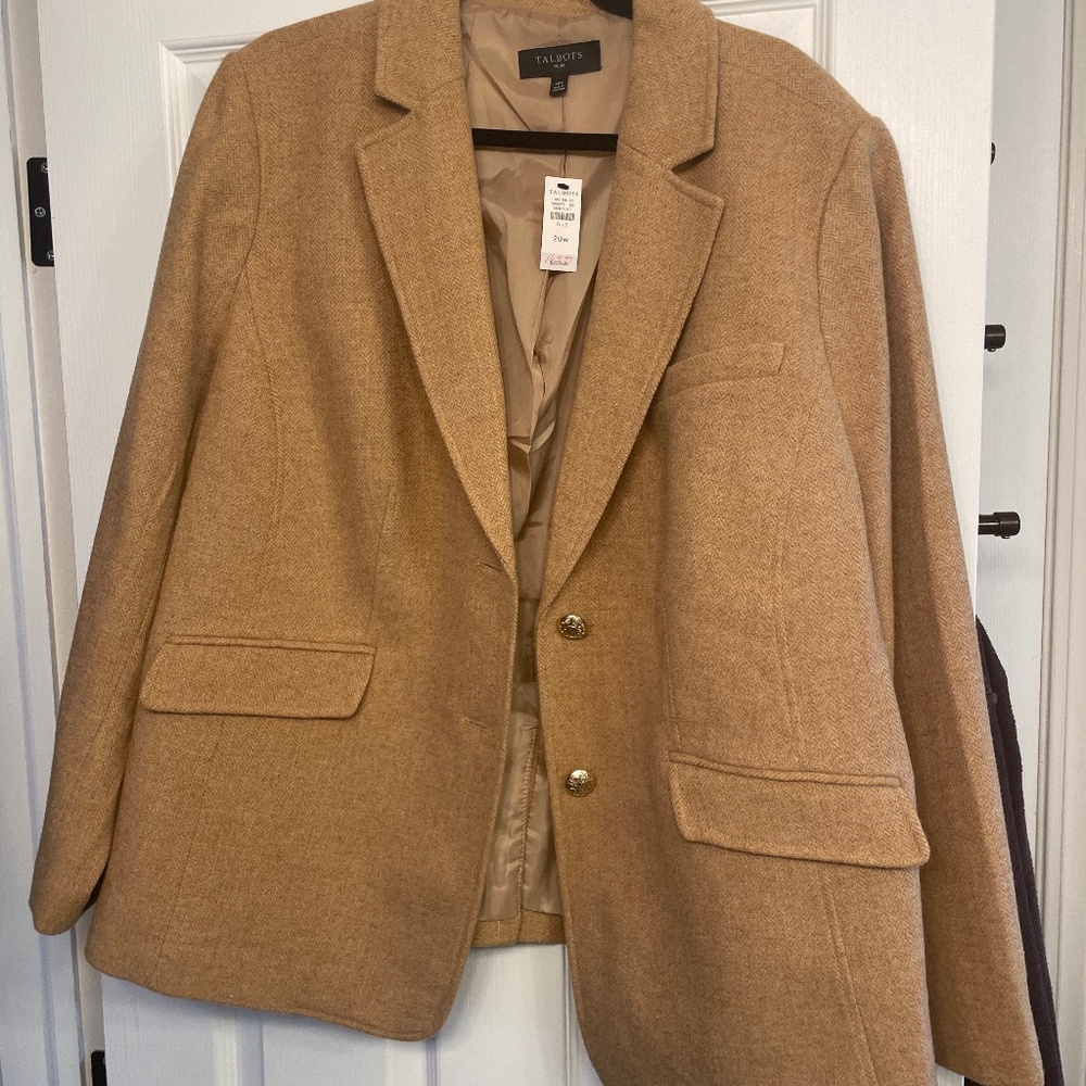 Talbots Tan Herringbone Wool Shetland Blazer NWT